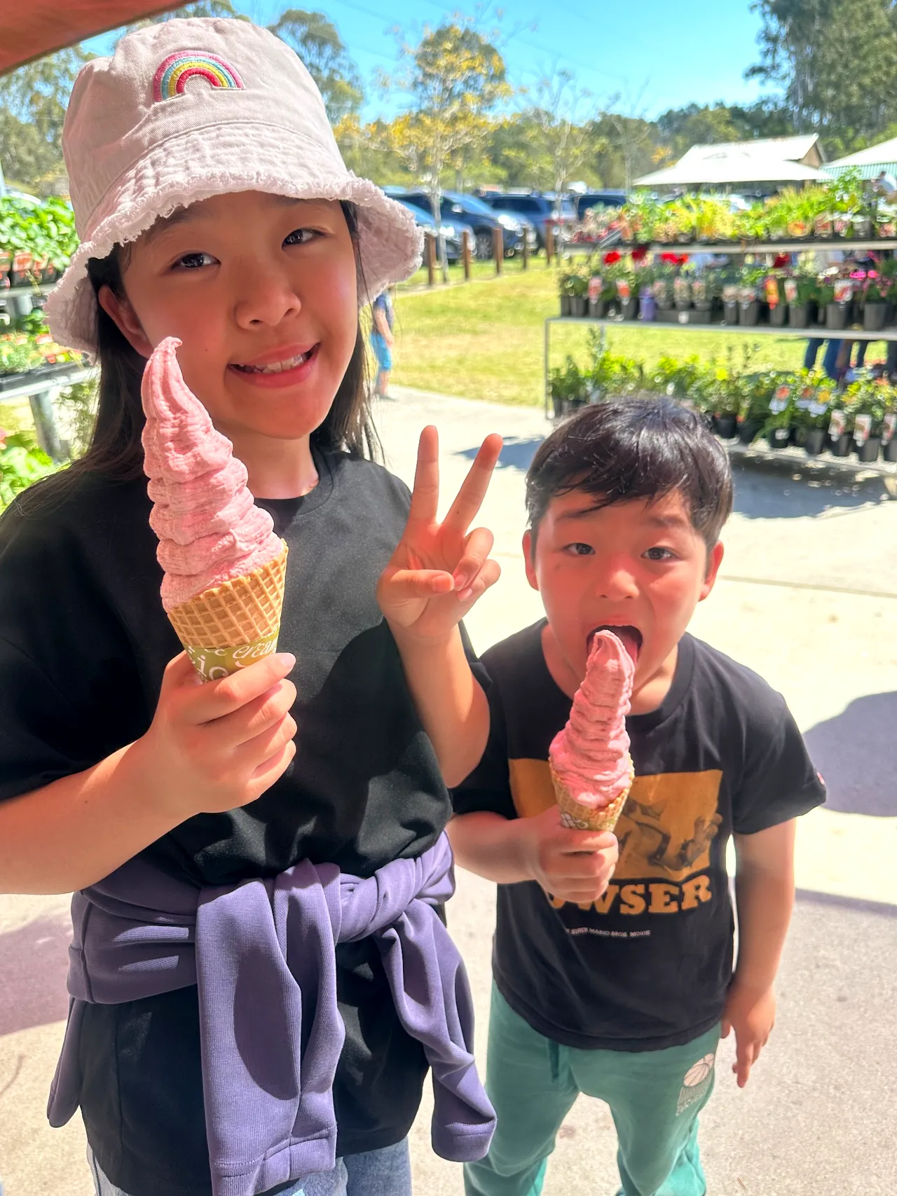 ストロベリーアイスを持つ子どもたち