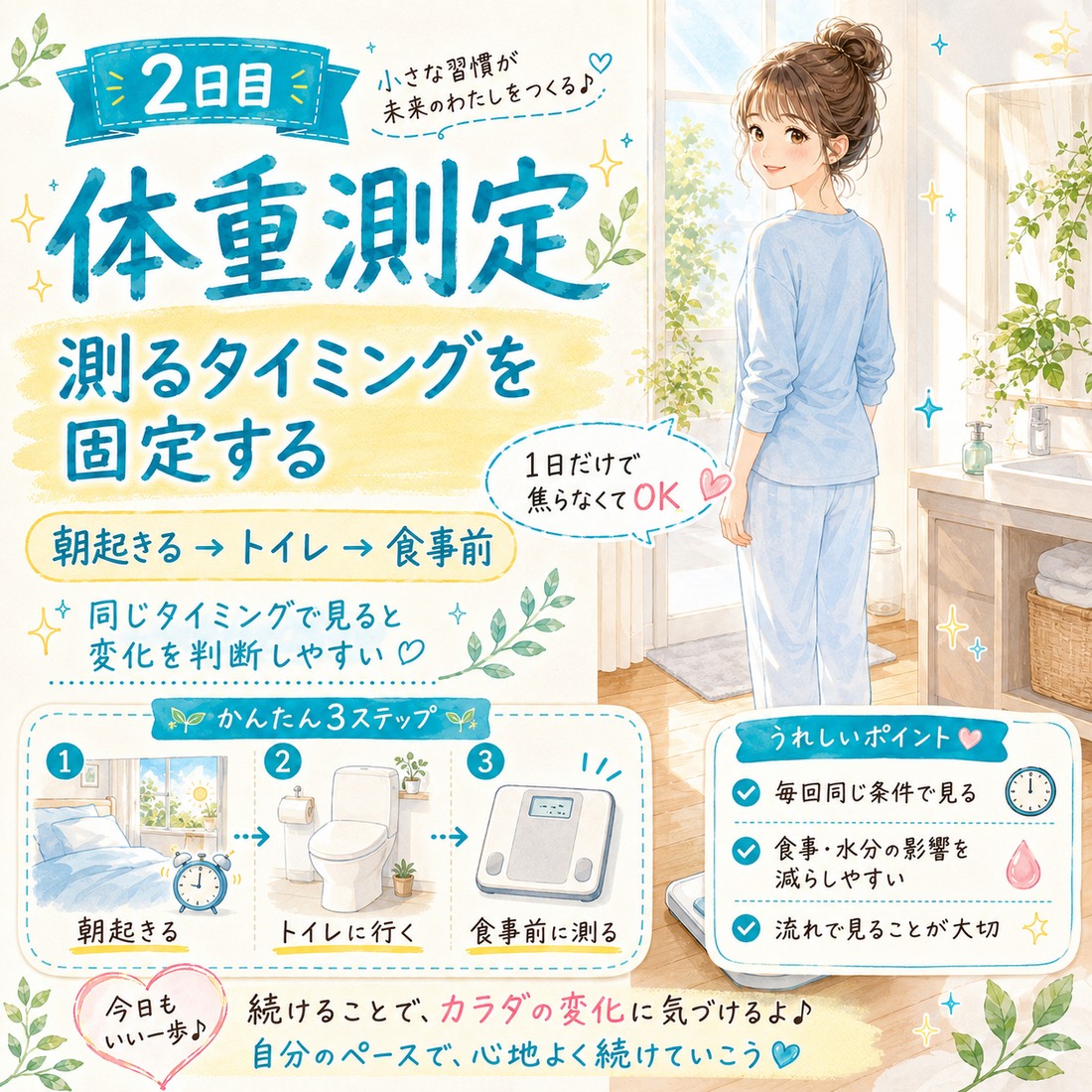 2日目 体重測定 測るタイミングを固定する