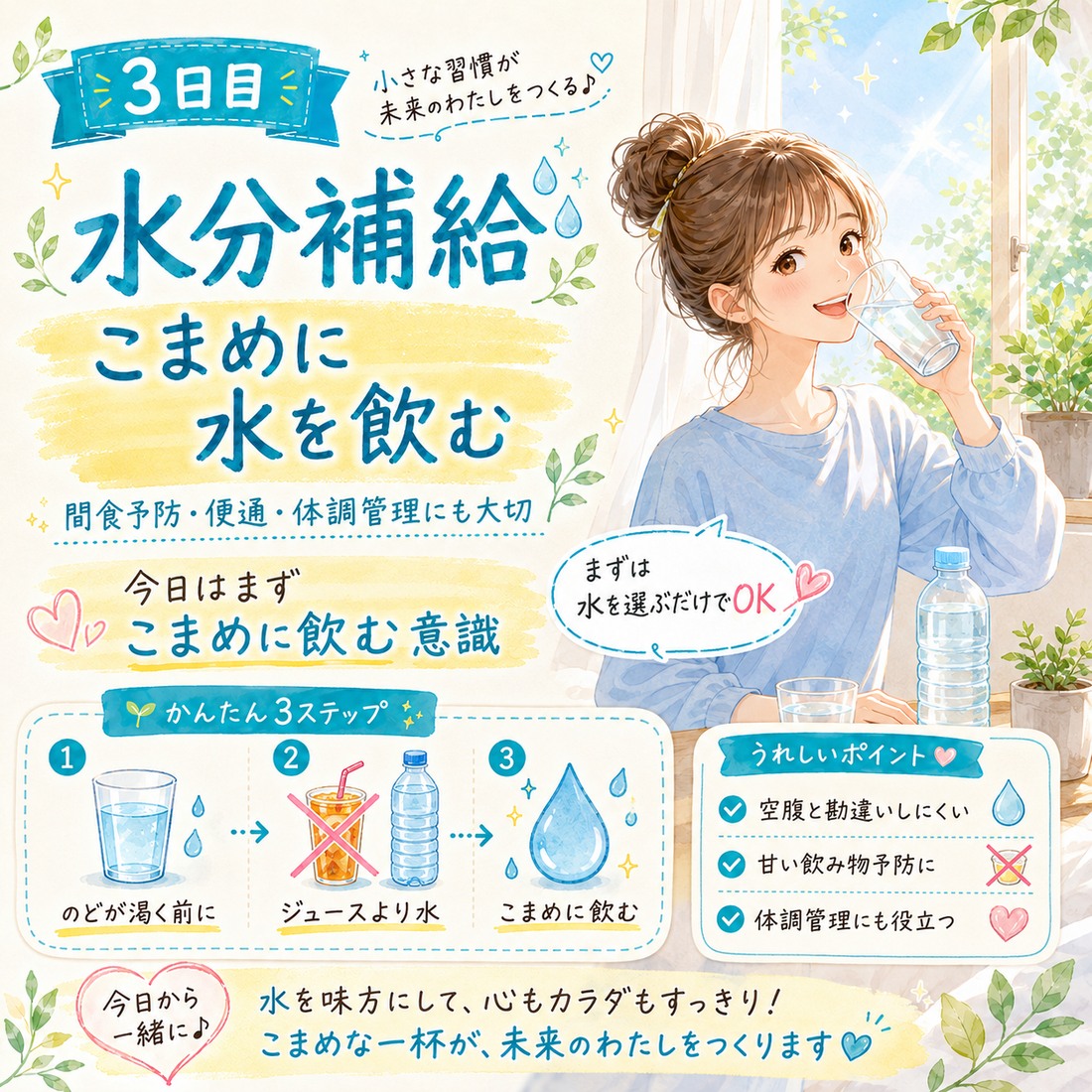 3日目 水分補給 こまめに水を飲む